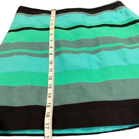 Loft Textured Pencil Skirt Black Teal Green Striped Lined Back Zip Size 8 - Picture 8 of 8
